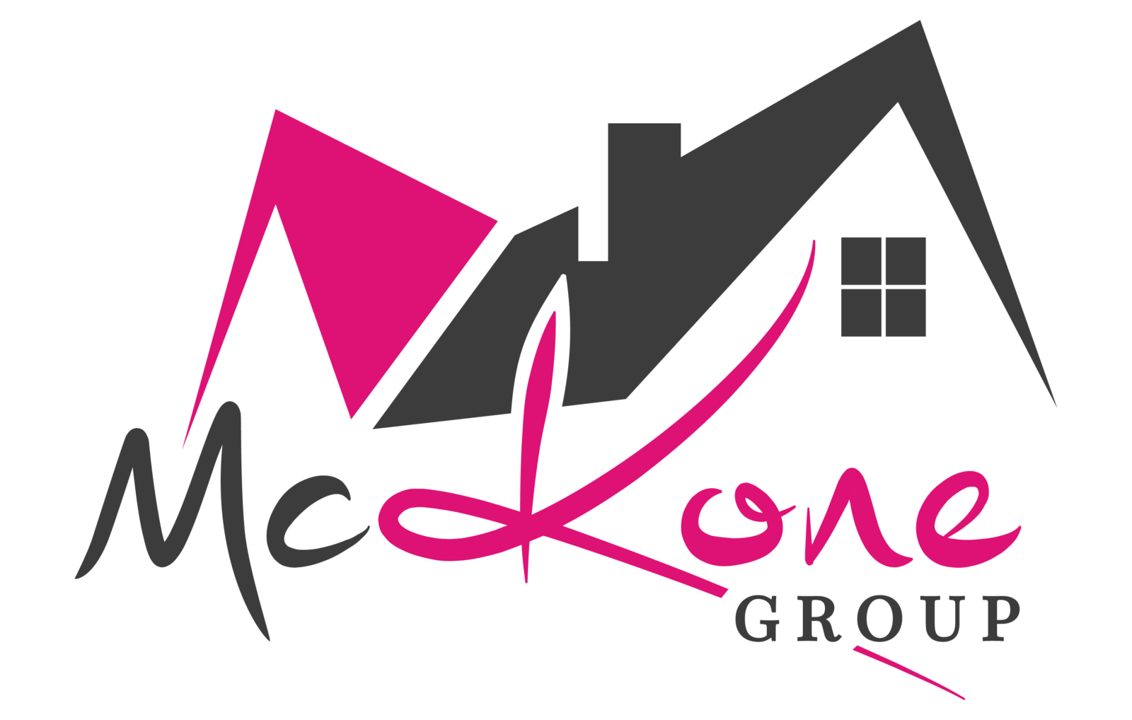 Gray house roof with pink cursive McKone