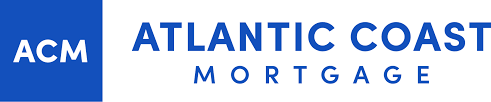 A blue and white logo for atlantic mortgage.