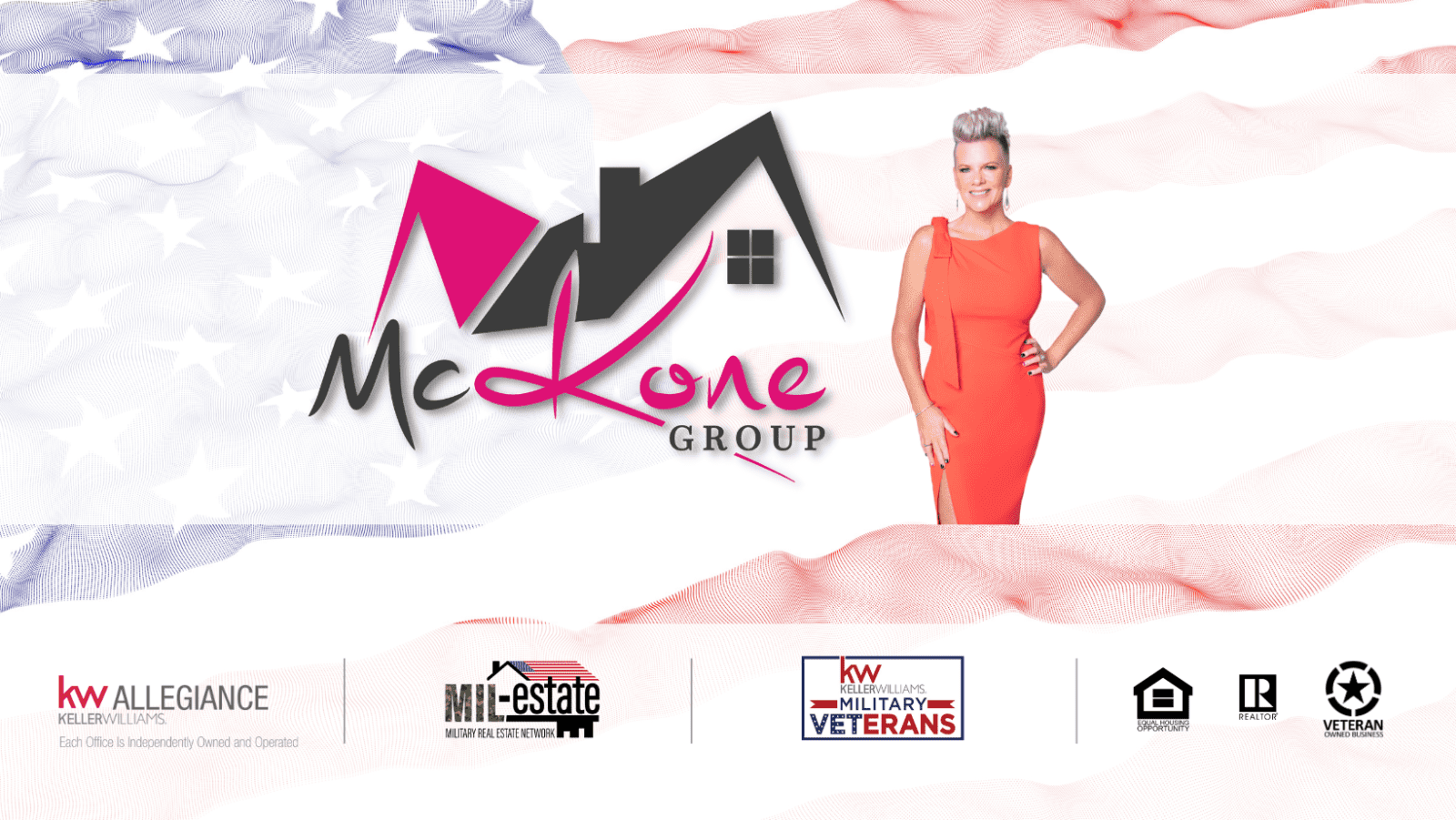 Real estate group logo with woman in red.